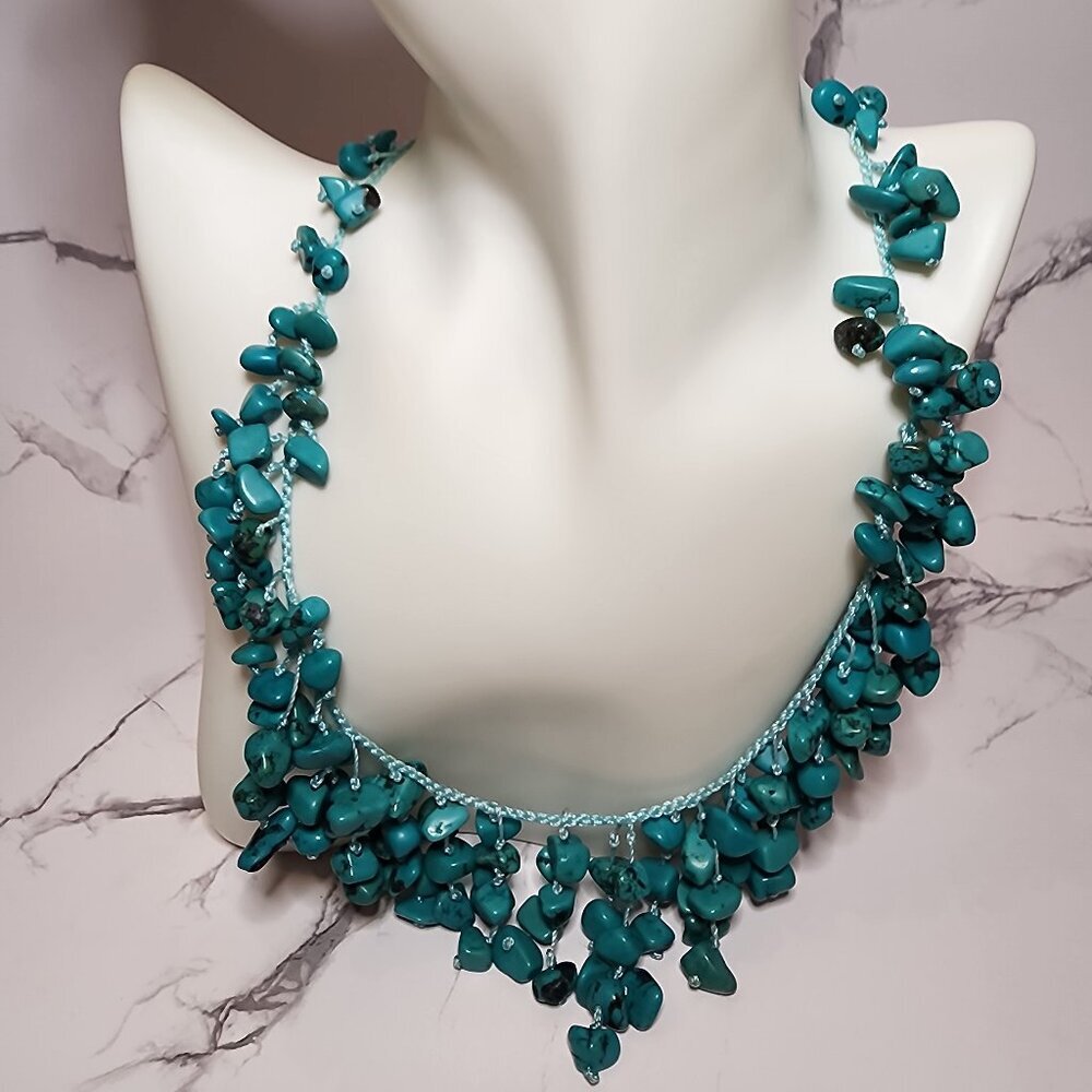 Turquoise colored chip bib Necklace